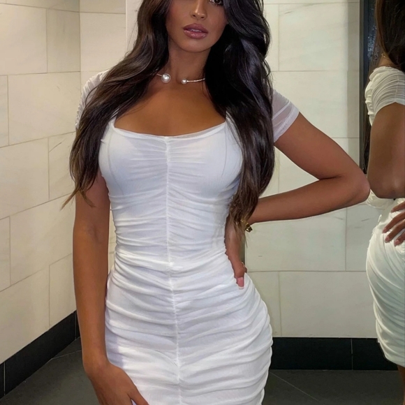 NWT White Ruched Midi Dress sz S - Picture 2 of 4